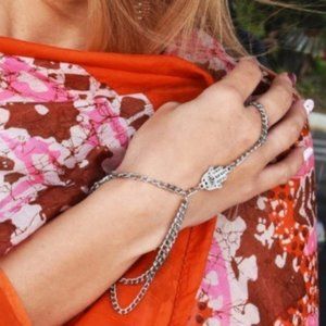 ❤️ FP Silver Chain Ethnic Bracelet Ring Hamsa Hand Boho Tribal Adjust